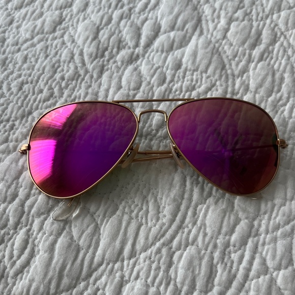 Ray-Ban Gold Frame Sunglasses with Pink Purple Lenses - Picture 2 of 6